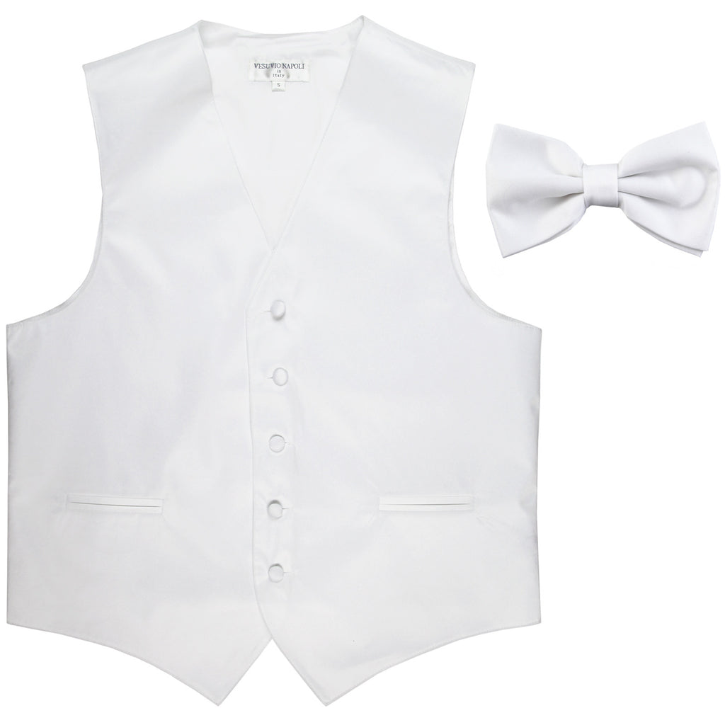 New Men's Formal Vest Tuxedo Waistcoat with Bowtie wedding prom party white