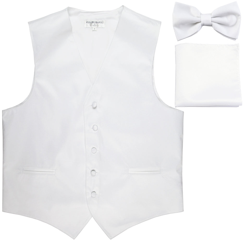 New Men's formal vest Tuxedo Waistcoat_bowtie & hankie set wedding prom white