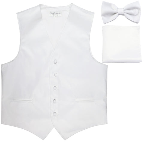 New Men's formal vest Tuxedo Waistcoat_bowtie & hankie set wedding prom white