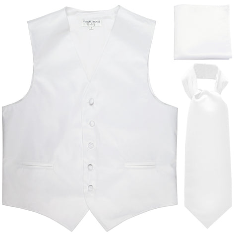 New Men's formal vest Tuxedo Waistcoat ascot hankie set wedding prom white