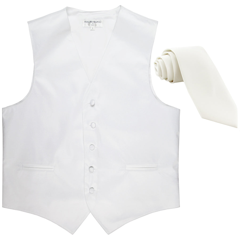 New Men's Formal Tuxedo Vest Waistcoat_2.5" skinny Necktie solid wedding white