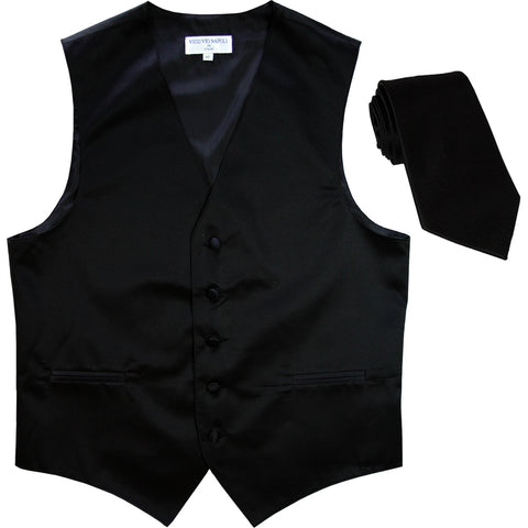 New Men's Formal Tuxedo Vest Waistcoat_Necktie solid wedding prom black
