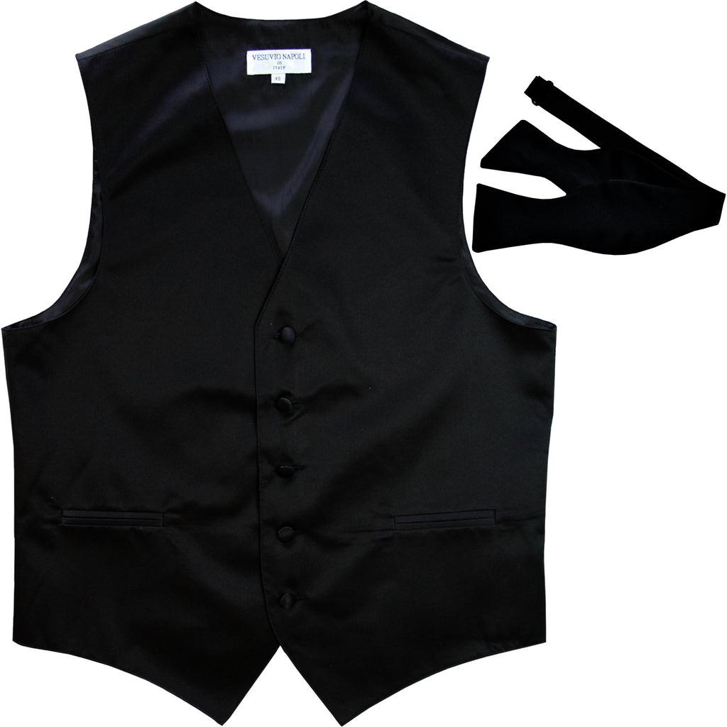 New Men's Formal Vest Tuxedo Waistcoat with free style selftie Bowtie black