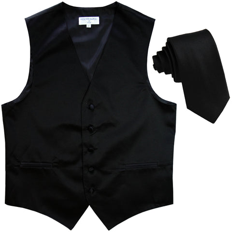 New Men's Formal Tuxedo Vest Waistcoat_2.5" skinny Necktie solid wedding black
