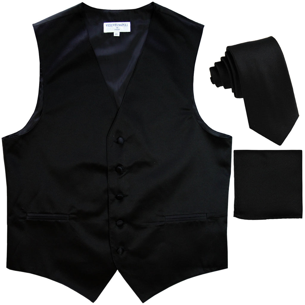 New Men's formal vest Tuxedo Waistcoat_2.5" necktie & hankie wedding black