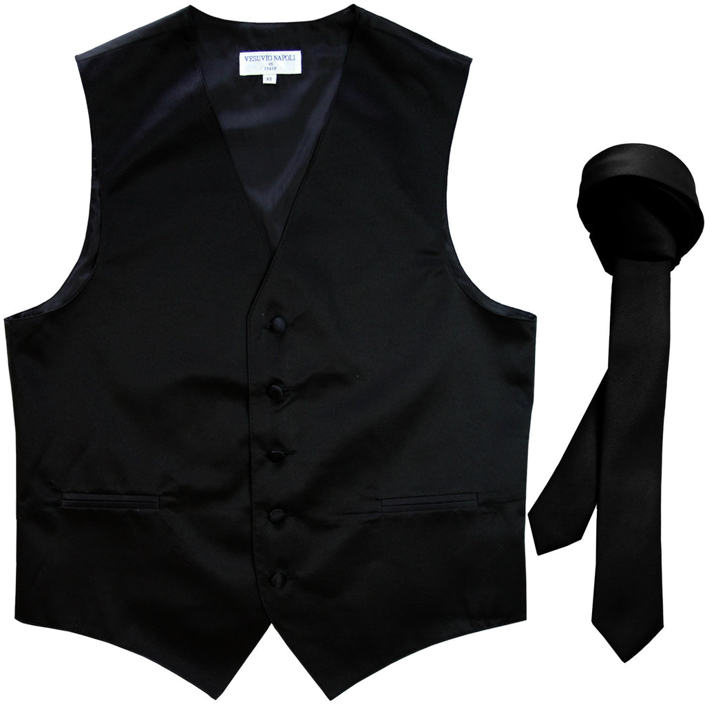 New Men's Formal Tuxedo Vest Waistcoat_1.5" skinny Necktie wedding prom black