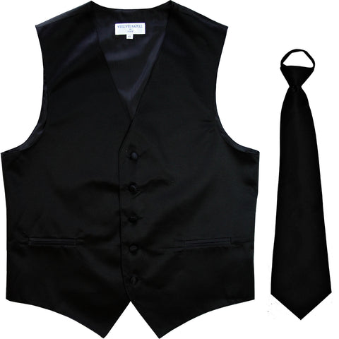 New Men's Formal Tuxedo Vest Waistcoat Pre-tied Necktie solid wedding prom black