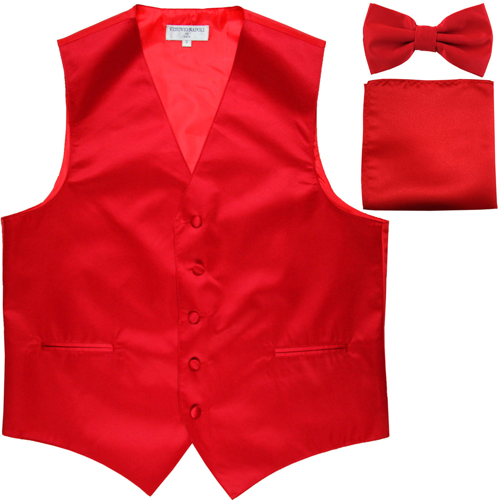 New Men's formal vest Tuxedo Waistcoat_bowtie & hankie set wedding prom red