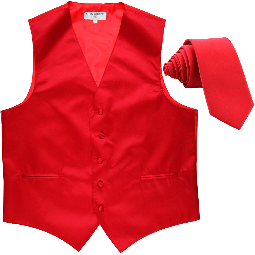 New Men's Formal Tuxedo Vest Waistcoat_2.5" skinny Necktie solid wedding red