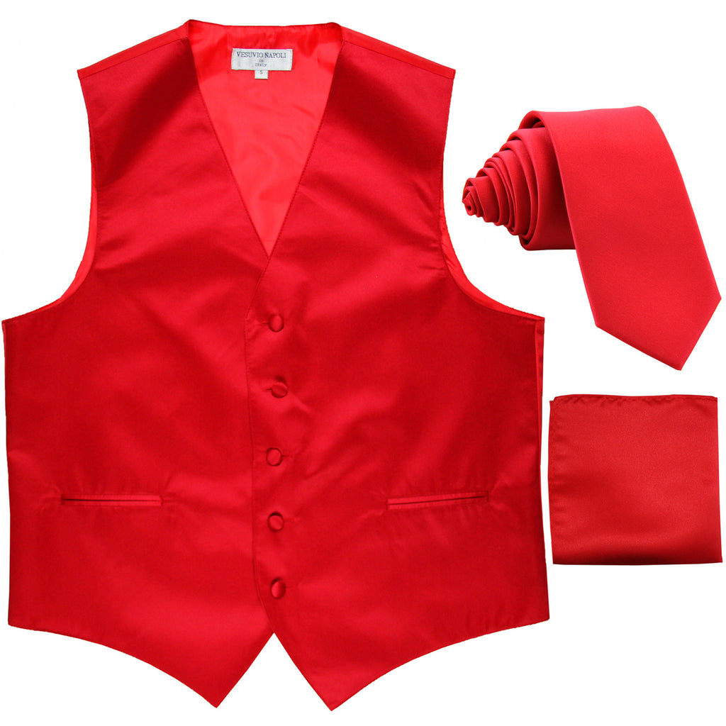 New Men's formal vest Tuxedo Waistcoat_2.5" necktie & hankie wedding red
