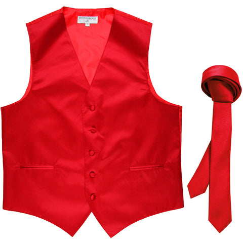 New Men's Formal Tuxedo Vest Waistcoat_1.5" skinny Necktie wedding prom red