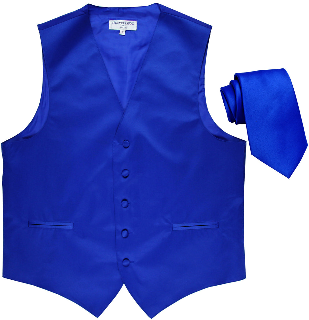 New Men's Formal Tuxedo Vest Waistcoat_Necktie solid wedding prom royal blue