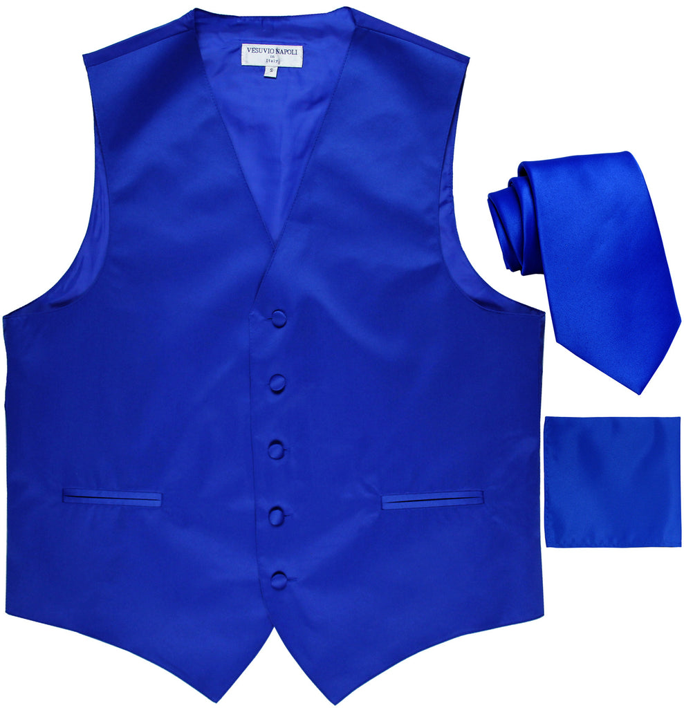 New Men's formal vest Tuxedo Waistcoat_necktie & hankie set wedding royal blue