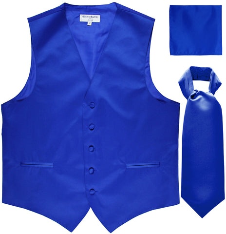 New Men's formal vest Tuxedo Waistcoat ascot hankie set wedding prom royal blue