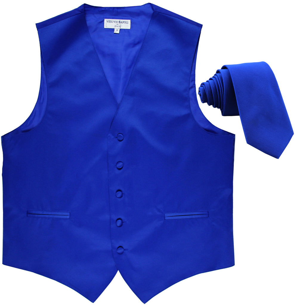 New Men's Formal Tuxedo Vest Waistcoat_2.5" skinny Necktie solid wedding royal blue