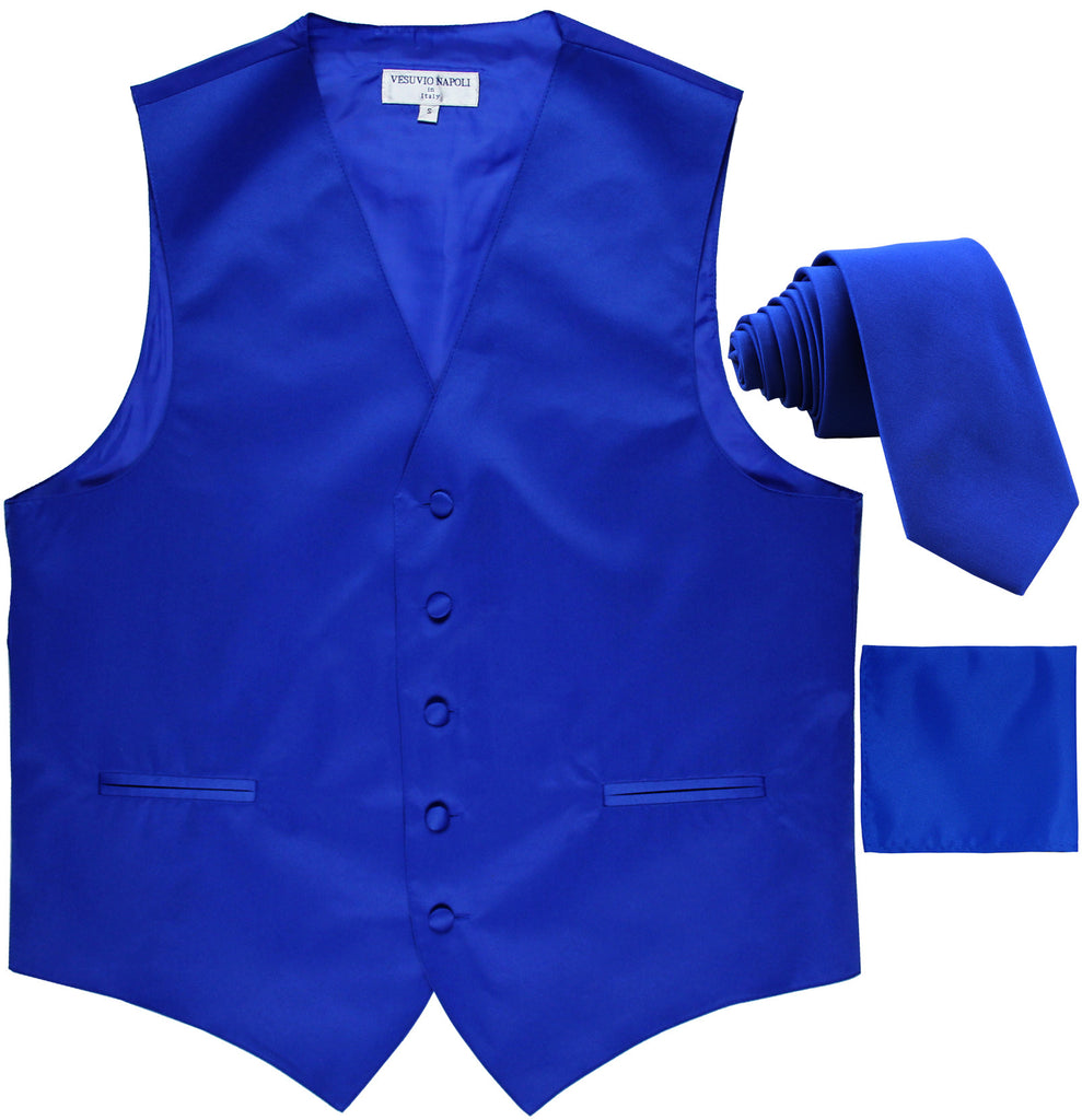 New Men's formal vest Tuxedo Waistcoat_2.5" necktie & hankie wedding royal blue