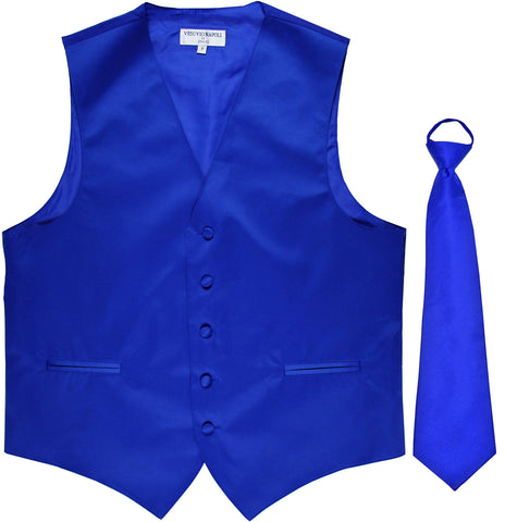New Men's Formal Tuxedo Vest Waistcoat Pre-tied Necktie solid wedding prom royal blue