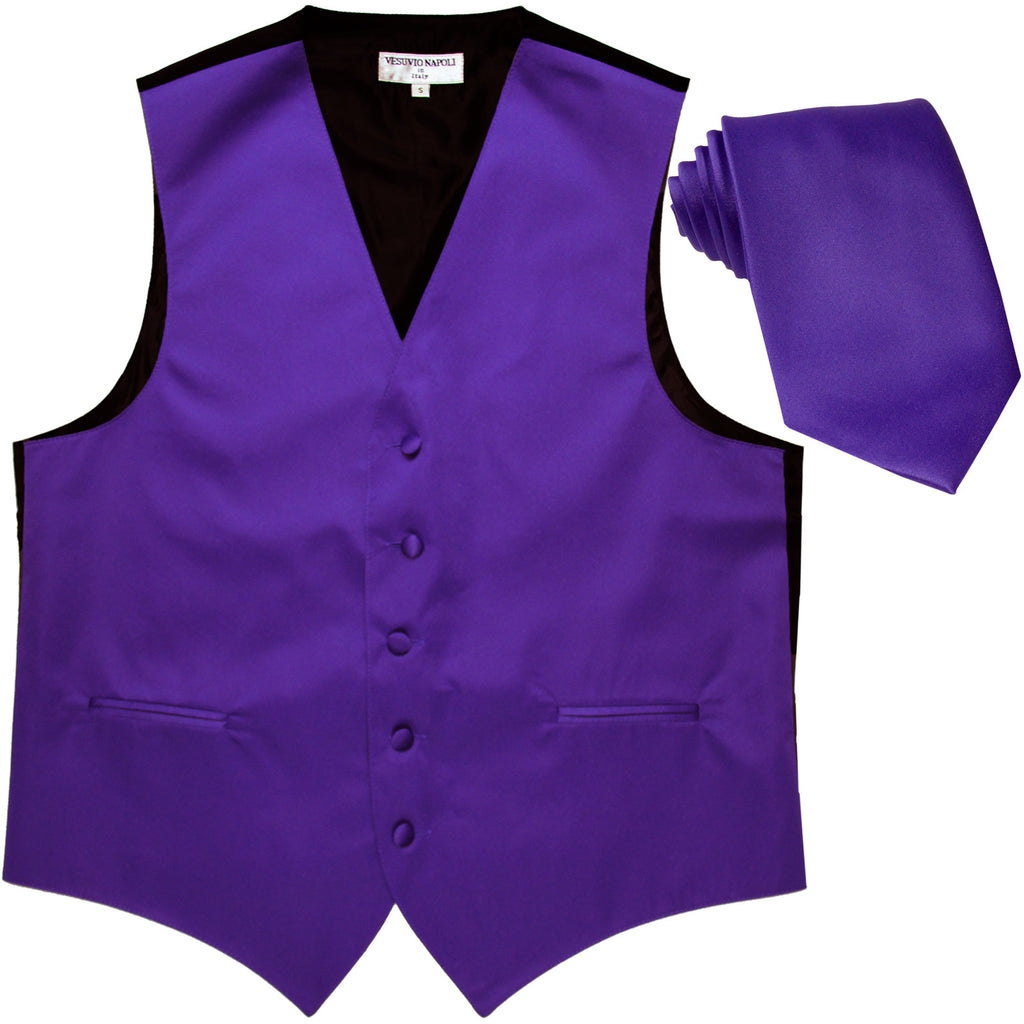 New Men's Formal Tuxedo Vest Waistcoat_Necktie solid wedding prom purple