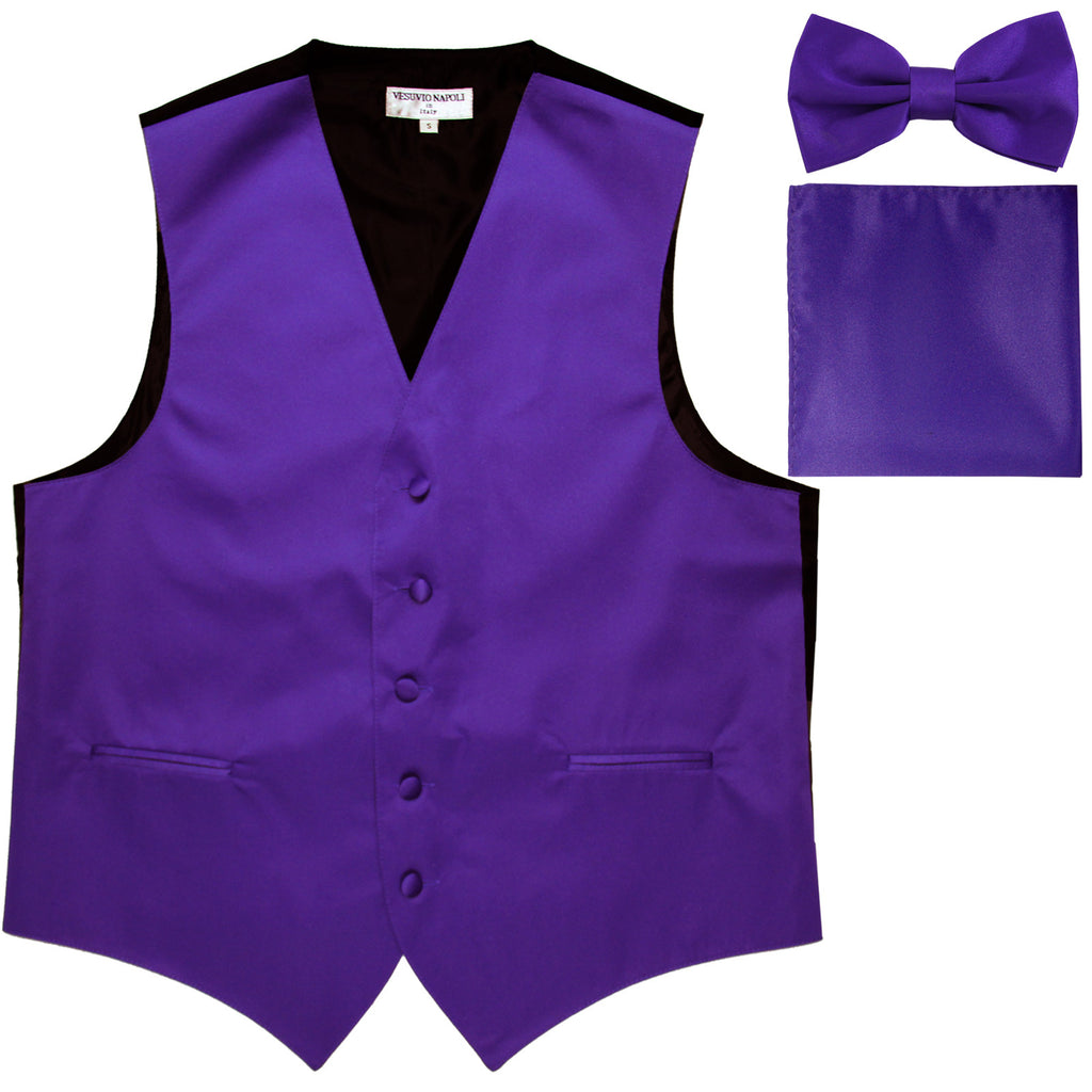 New Men's formal vest Tuxedo Waistcoat_bowtie & hankie set wedding prom purple