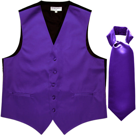 New Men's Formal Tuxedo Vest Waistcoat solid & Ascot cravat Prom purple