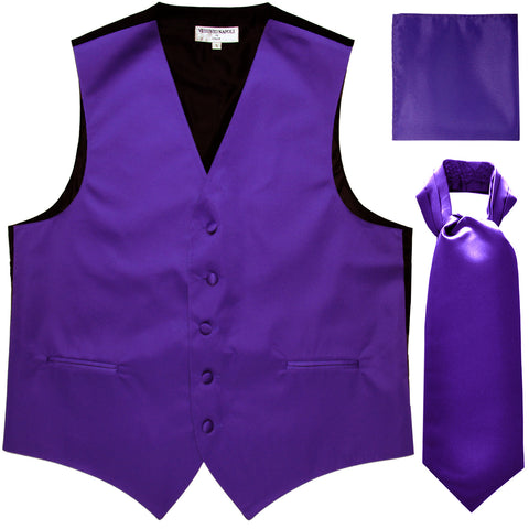 New Men's formal vest Tuxedo Waistcoat ascot hankie set wedding prom purple