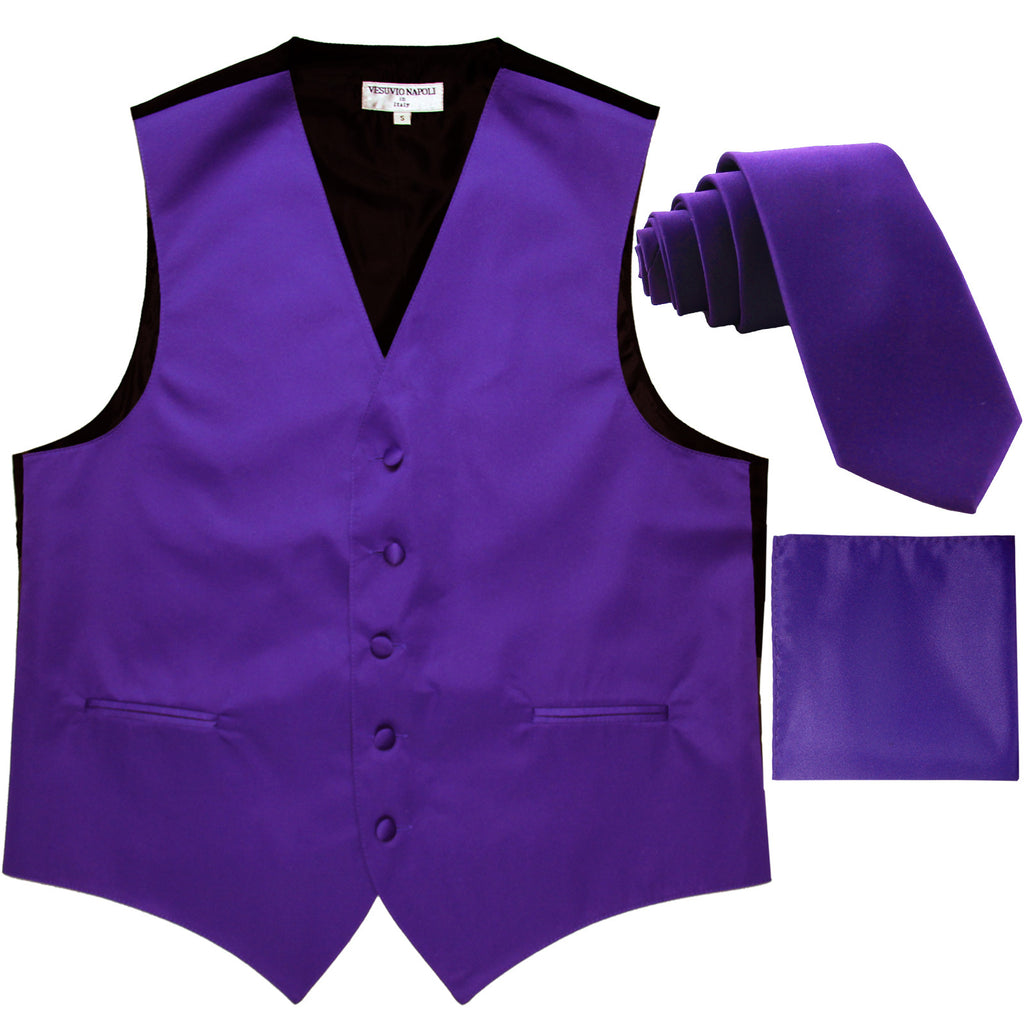 New Men's formal vest Tuxedo Waistcoat_2.5" necktie & hankie wedding purple