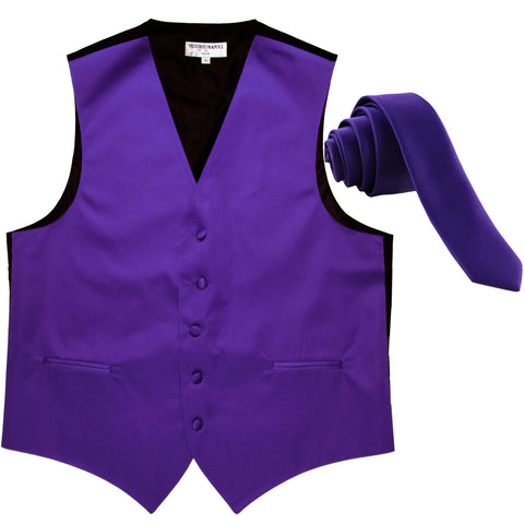New Men's Formal Tuxedo Vest Waistcoat_1.5" skinny Necktie wedding prom purple
