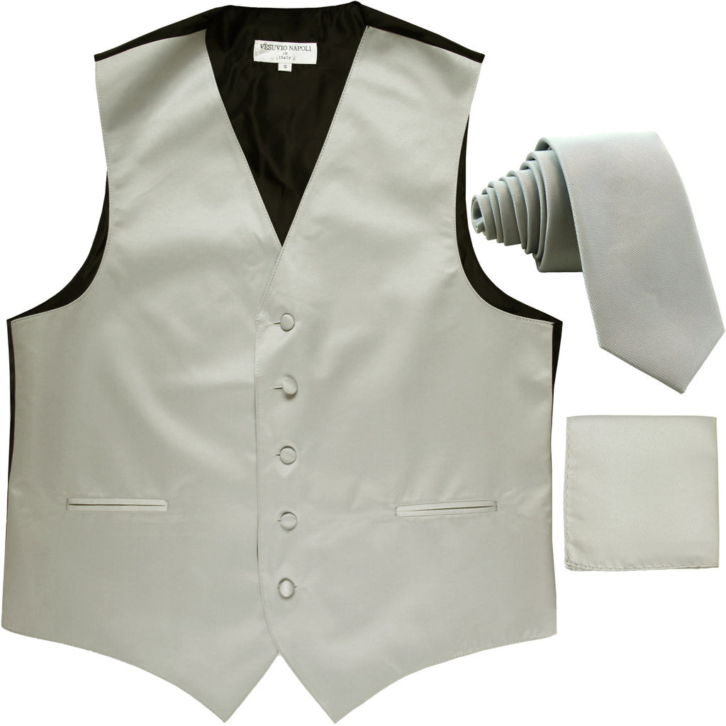 New Men's formal vest Tuxedo Waistcoat_2.5" necktie & hankie wedding silver