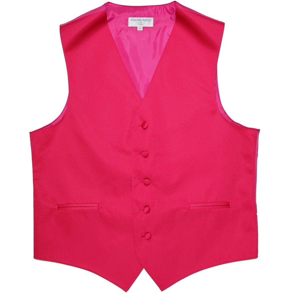 New polyester men's tuxedo vest waistcoat only solid wedding formal hot pink
