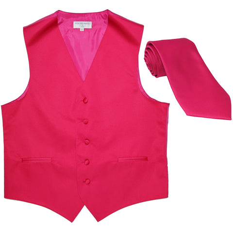 New Men's Formal Tuxedo Vest Waistcoat_Necktie solid wedding prom hot pink