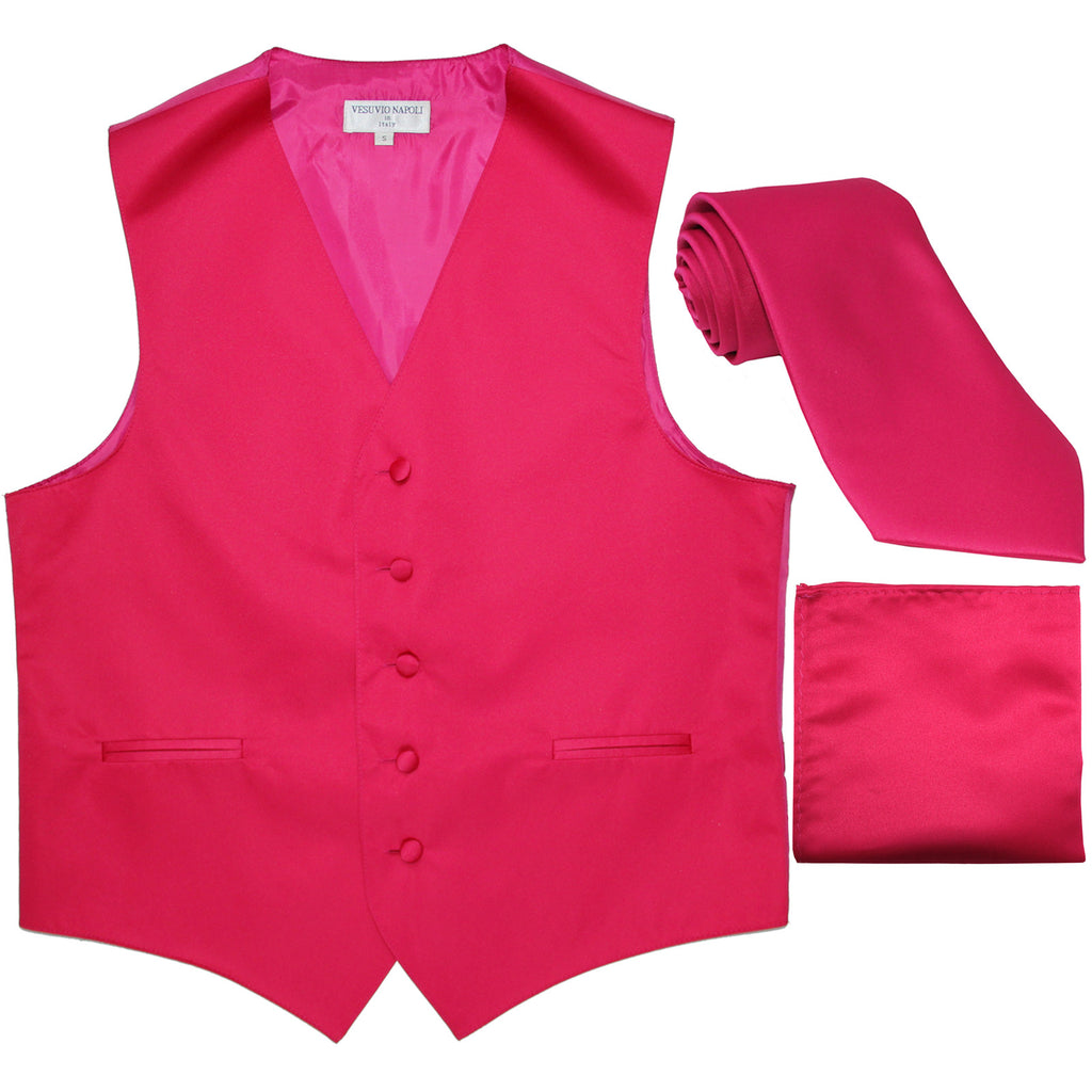 New Men's formal vest Tuxedo Waistcoat_necktie & hankie set wedding hot pink