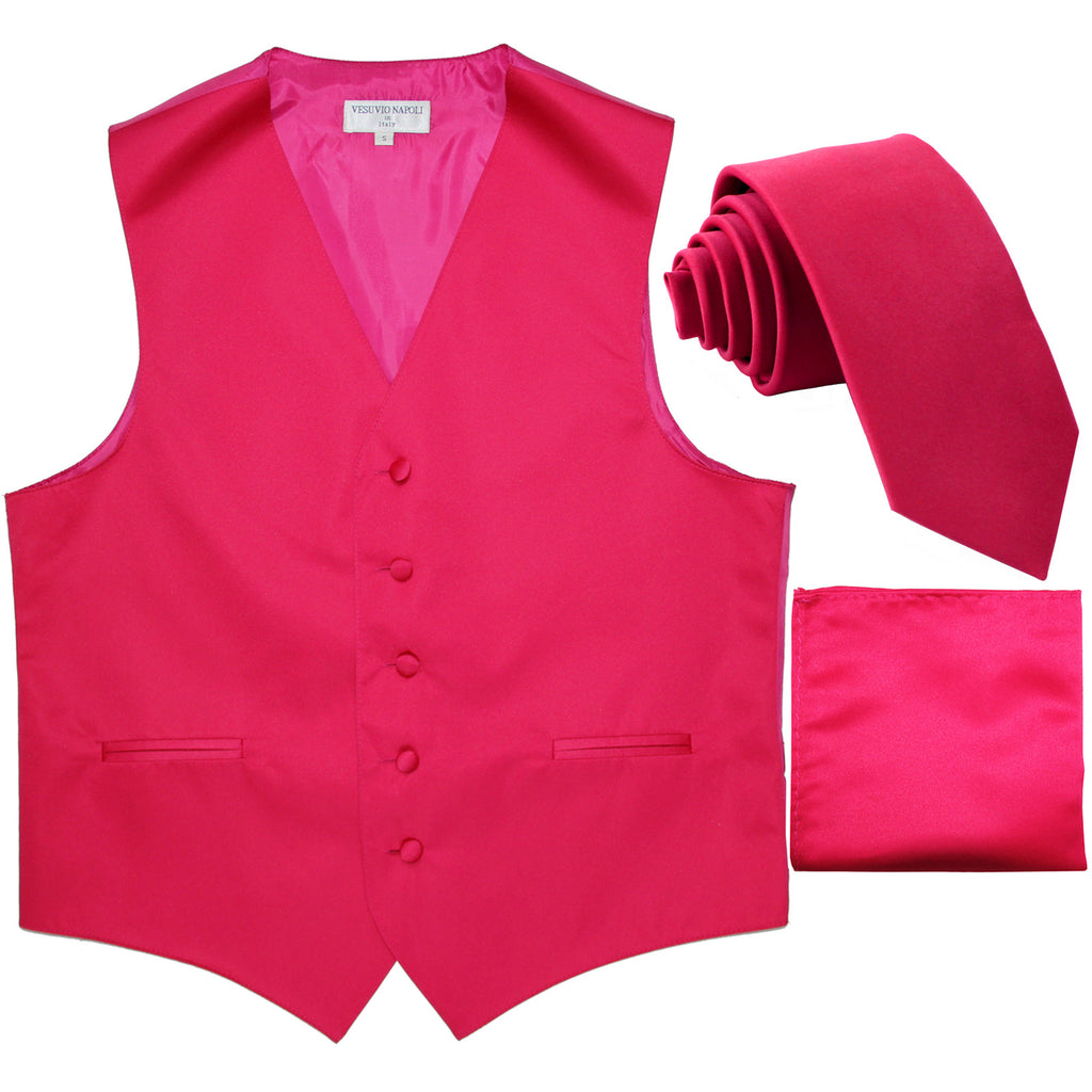 New Men's formal vest Tuxedo Waistcoat_2.5" necktie & hankie wedding hot pink