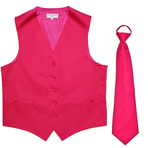 New Men's Formal Tuxedo Vest Waistcoat Pre-tied Necktie solid wedding prom hot pink