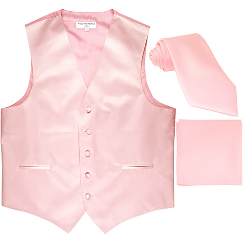 New Men's formal vest Tuxedo Waistcoat_necktie & hankie set wedding pink