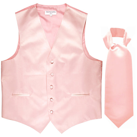 New Men's Formal Tuxedo Vest Waistcoat solid & Ascot cravat Prom pink