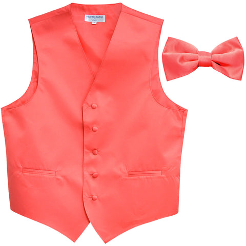 New Men's Formal Vest Tuxedo Waistcoat with Bowtie wedding prom party coral