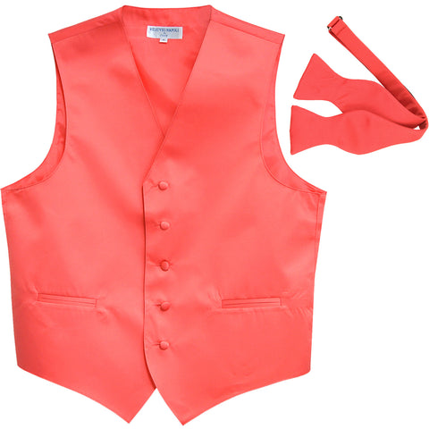 New Men's Formal Vest Tuxedo Waistcoat with free style selftie Bowtie coral