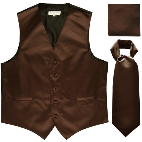 New Men's formal vest Tuxedo Waistcoat ascot hankie set wedding prom brown