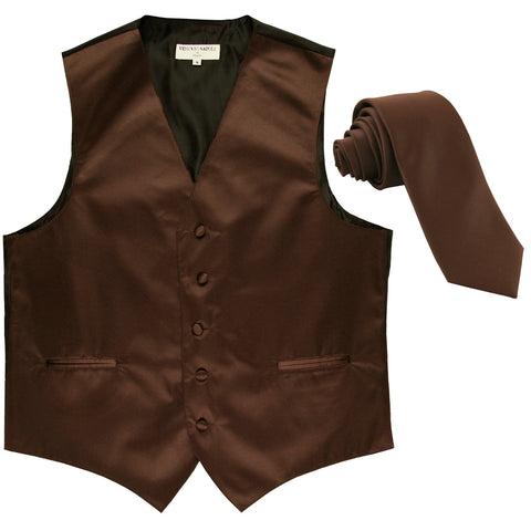 New Men's Formal Tuxedo Vest Waistcoat_2.5" skinny Necktie solid wedding brown