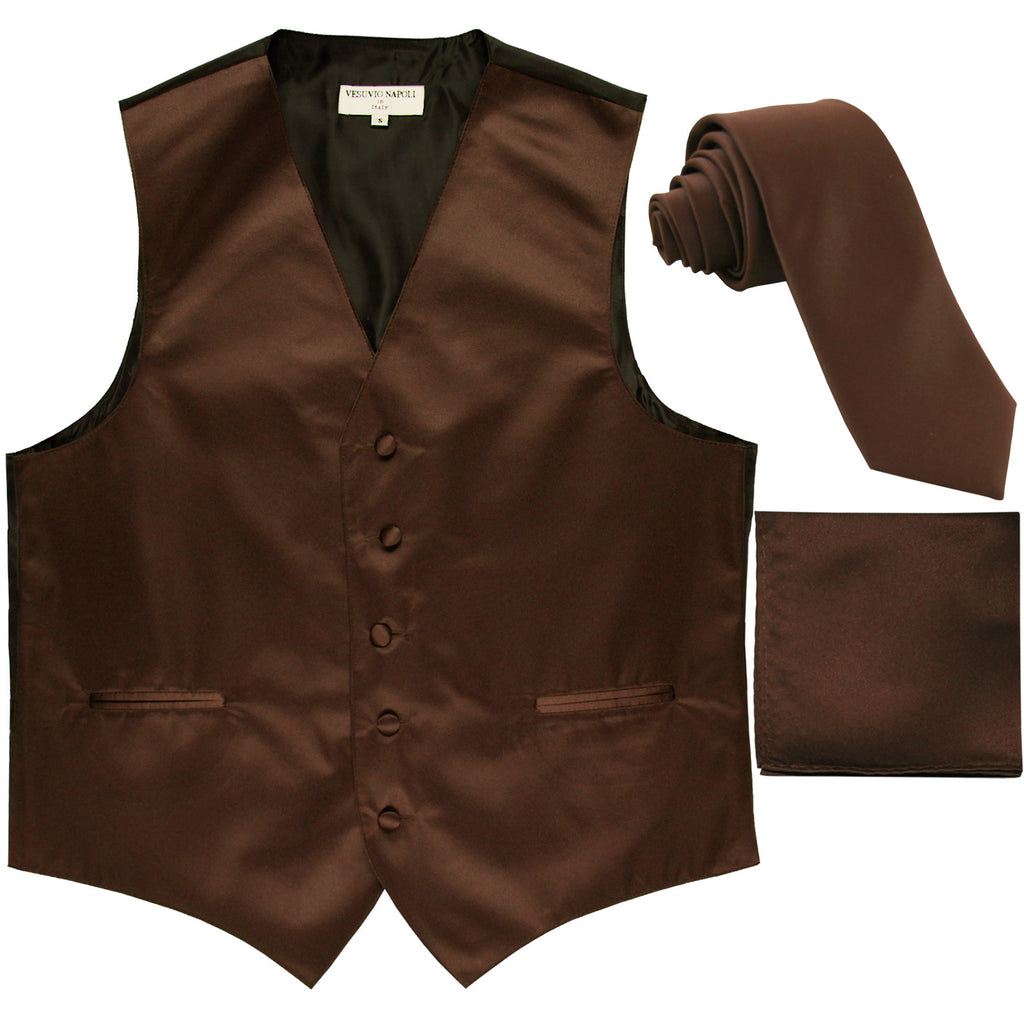 New Men's formal vest Tuxedo Waistcoat_2.5" necktie & hankie wedding brown