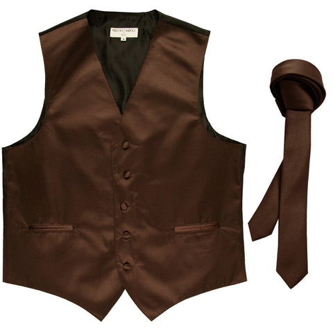 New Men's Formal Tuxedo Vest Waistcoat_1.5" skinny Necktie wedding prom brown