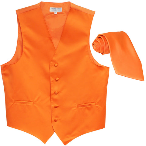 New Men's Formal Tuxedo Vest Waistcoat_Necktie solid wedding prom orange