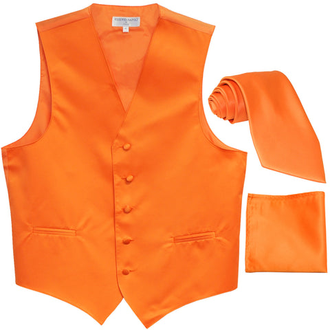 New Men's formal vest Tuxedo Waistcoat_necktie & hankie set wedding orange