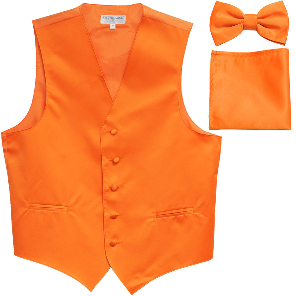 New Men's formal vest Tuxedo Waistcoat_bowtie & hankie set wedding prom orange