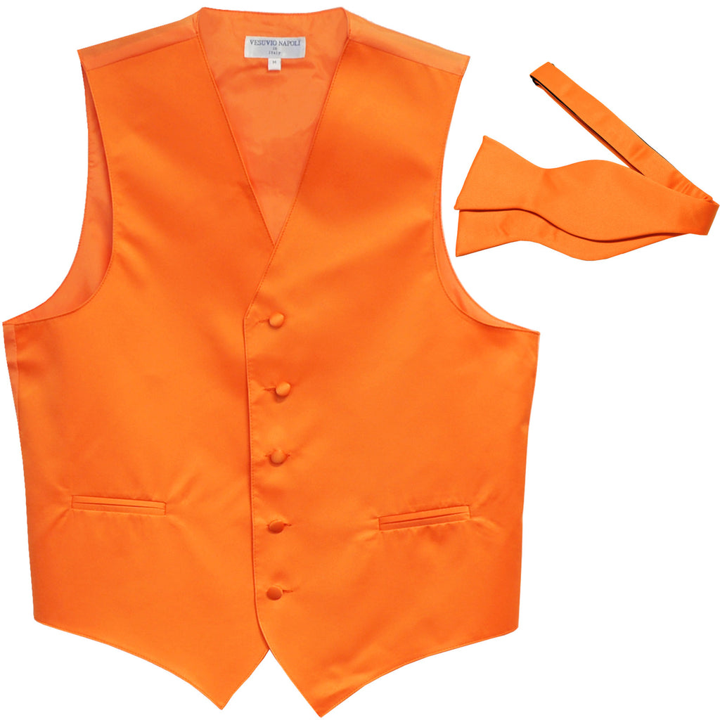New Men's Formal Vest Tuxedo Waistcoat with free style selftie Bowtie orange