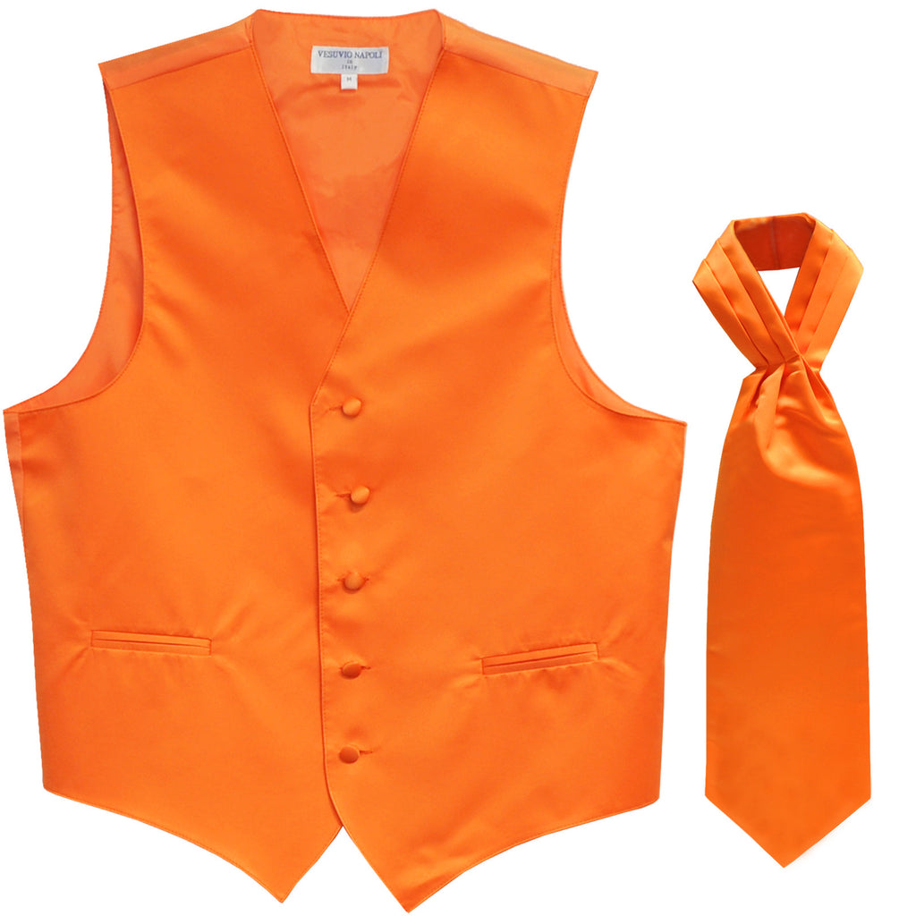 New Men's Formal Tuxedo Vest Waistcoat solid & Ascot cravat Prom orange