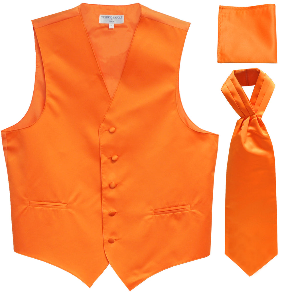 New Men's formal vest Tuxedo Waistcoat ascot hankie set wedding prom orange