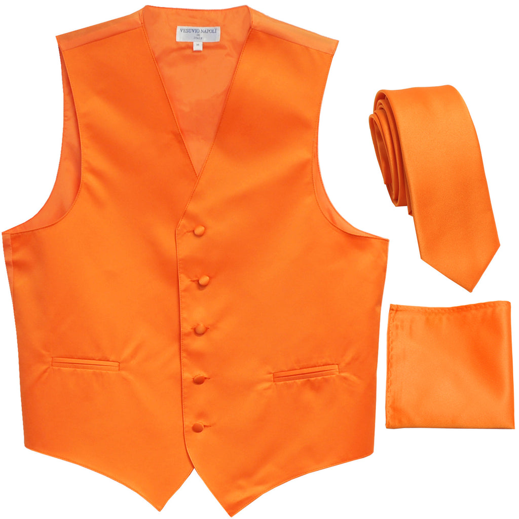 New Men's formal vest Tuxedo Waistcoat_2.5" necktie & hankie wedding orange