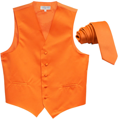 New Men's Formal Tuxedo Vest Waistcoat_1.5" skinny Necktie wedding prom orange