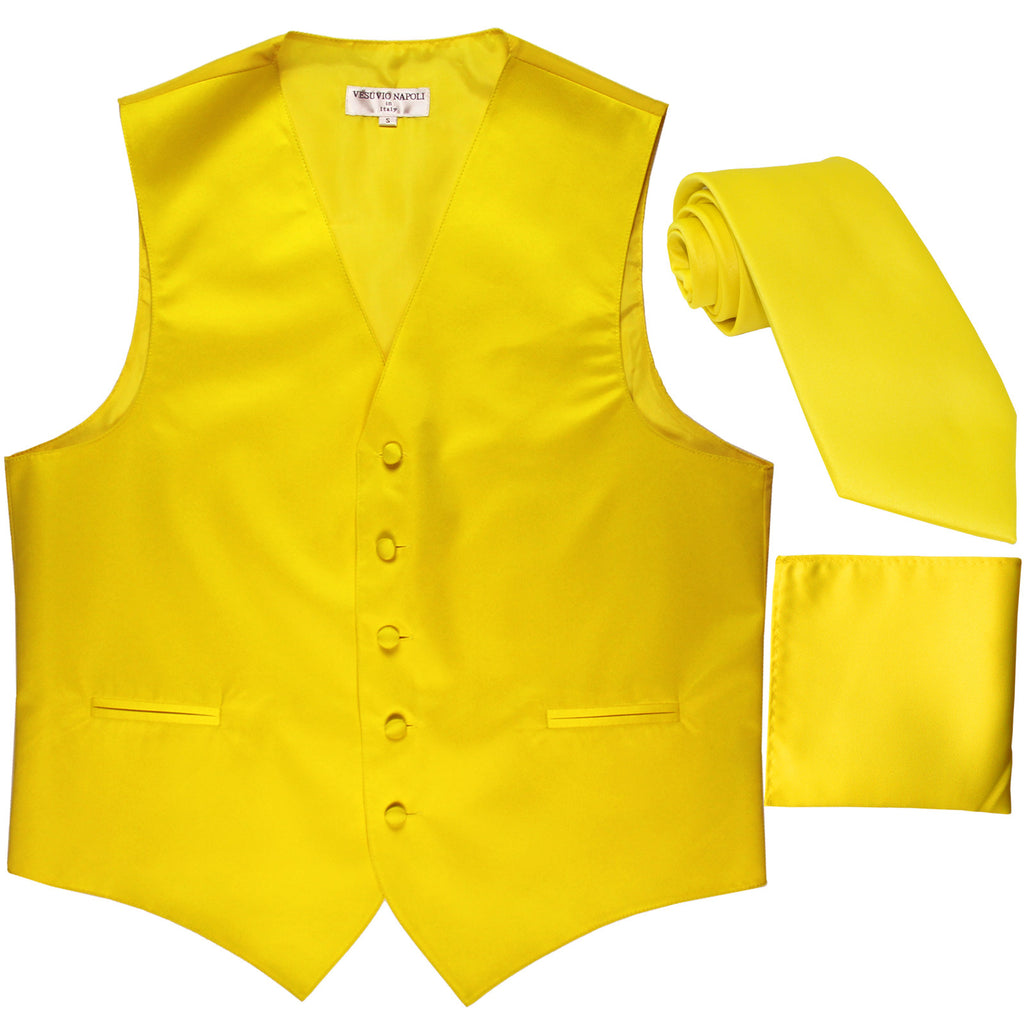 New Men's formal vest Tuxedo Waistcoat_necktie & hankie set wedding yellow